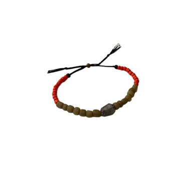 Bracelet Perles anciennes kaki /rouge oeil  labradorite