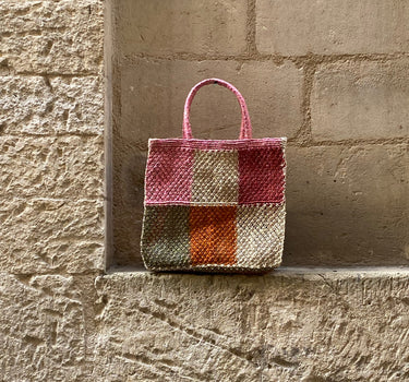 Sac Jute macramé Patchwork pink