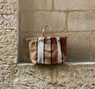 Jute Fringed shopping Bag -brown-white-nat