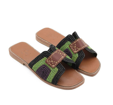Mules Gaia noir/pomme/aubergine