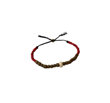 Bracelet Perles anciennes kaki /rouge oeil blanc