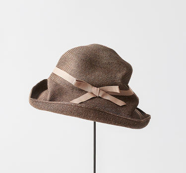 Chapeau 101 marron & ruban rose beige