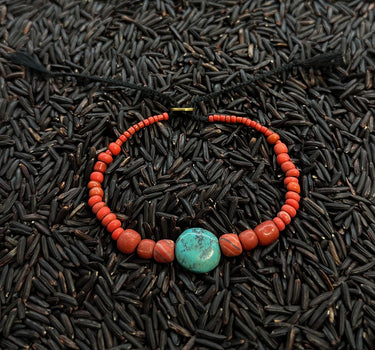 Bracelet perles rouge et turquoise