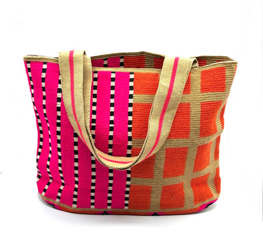 Shopping bag L - Fuchsia & orange