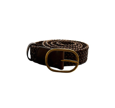 Ceinture tressée en cuir marron foncé - 4 cm