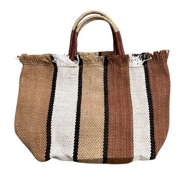 Jute Fringed shopping Bag -brown-white-nat