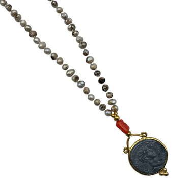 Collier une pièce perles blanches et orange