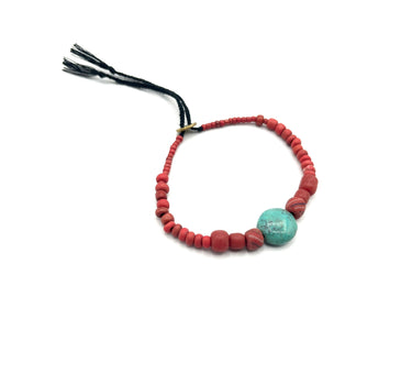 Bracelet perles rouge et turquoise