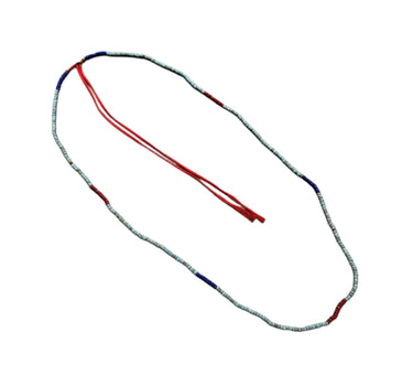 Collier de perles turquoise , bleues et rouge