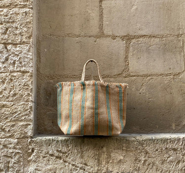 Jute Fringed shopping Bag -Nat-green- orange